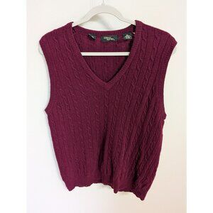Vtg Gilbert & Lodge Mens Maroon Lambs Wool Cable Knit Sweater Vest Sz L Grandpa